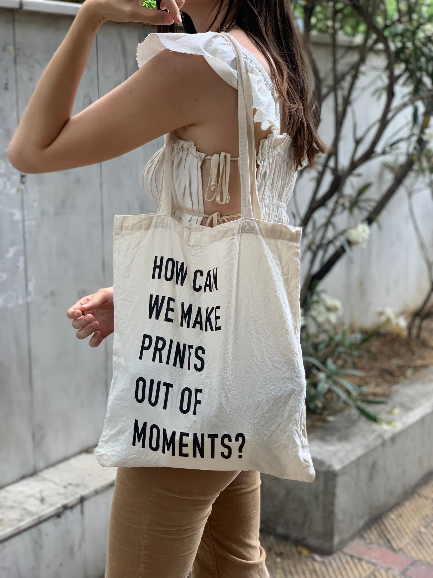 'HOW CAN WE MAKE PRINTS OUT OF MOMENTS?' TOTE BAG
